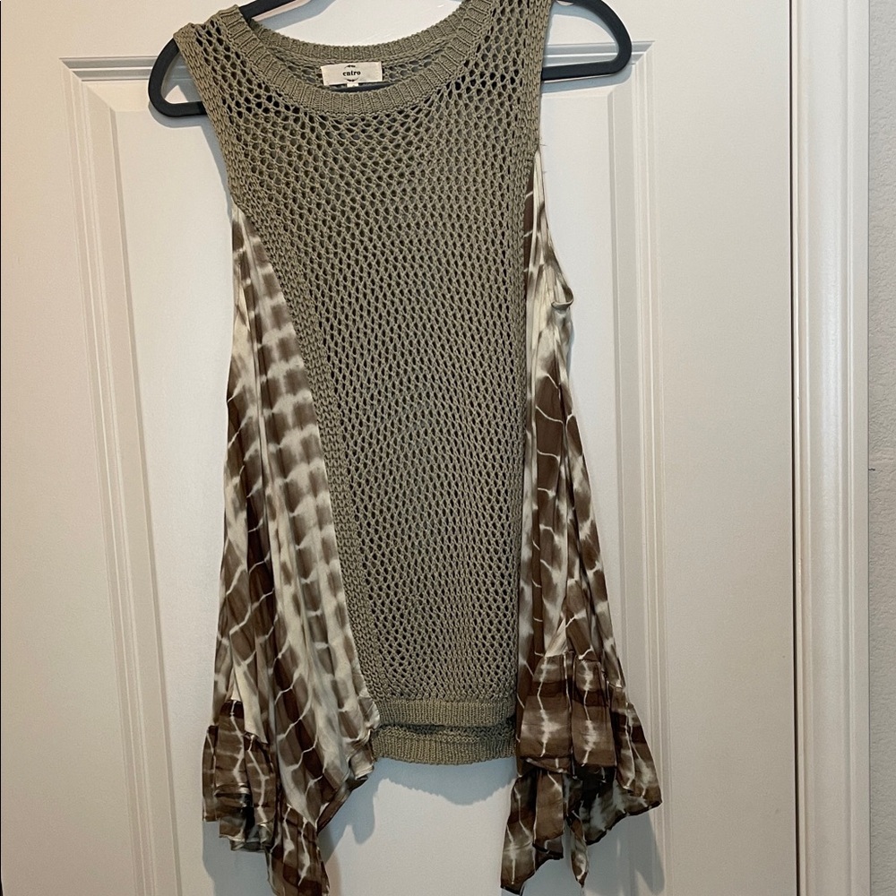 Entro Olive Knit and Patterned Tank Top